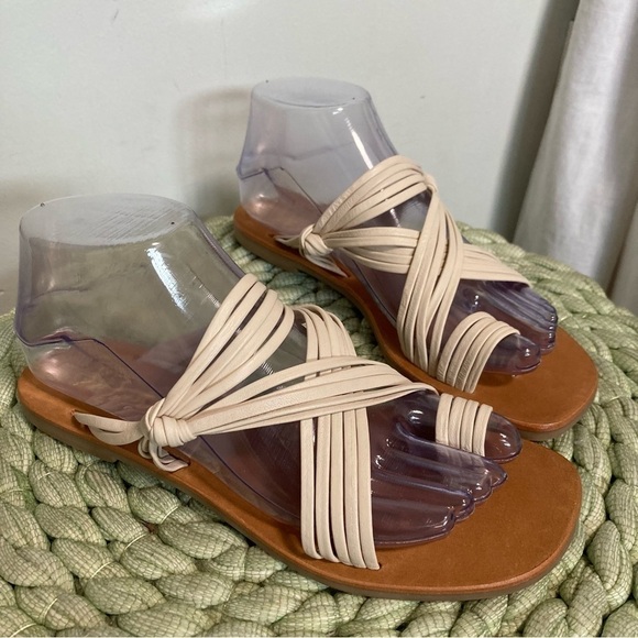 Anthropologie Matisse Rogue Cream Leather Strap Toe Loop Slide Sandals NWOB - Picture 4 of 11